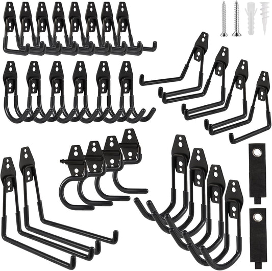 Garage Hook Heavy Duty Wall Storage Hangers, 30 Pack Garage Storage Hooks Steel Tool Black for Ladders, Ropes, Garden Tools