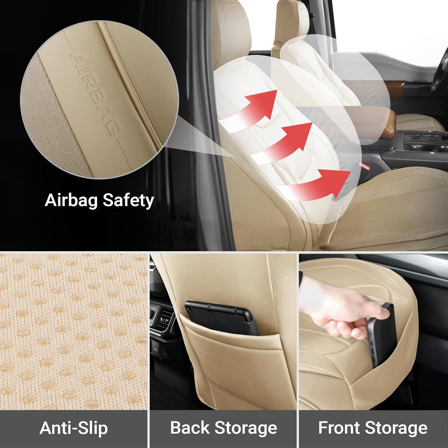 Coverland Custom Car Seat Covers Compatible with Colorado, Ram 1500, Canyon, Sierra 1500 - Premium Leather Non-Slip Waterproof Interior Protector Front Seat-Beige [See Size Chart-Size A11]