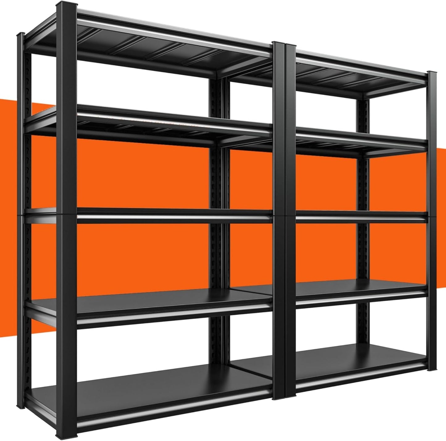REIBII 40" W Garage Shelving, Heavy Duty Storage Shelves Load 2500LBS, 5-Tier Adjustable Metal Shelving, Garage Shelves for Warehouse, Pantry, Basement, 72" H x 40" W x 18" D, 2Pack