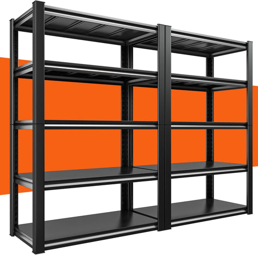 REIBII 40" W Garage Shelving, Heavy Duty Storage Shelves Load 2500LBS, 5-Tier Adjustable Metal Shelving, Garage Shelves for Warehouse, Pantry, Basement, 72" H x 40" W x 18" D, 2Pack