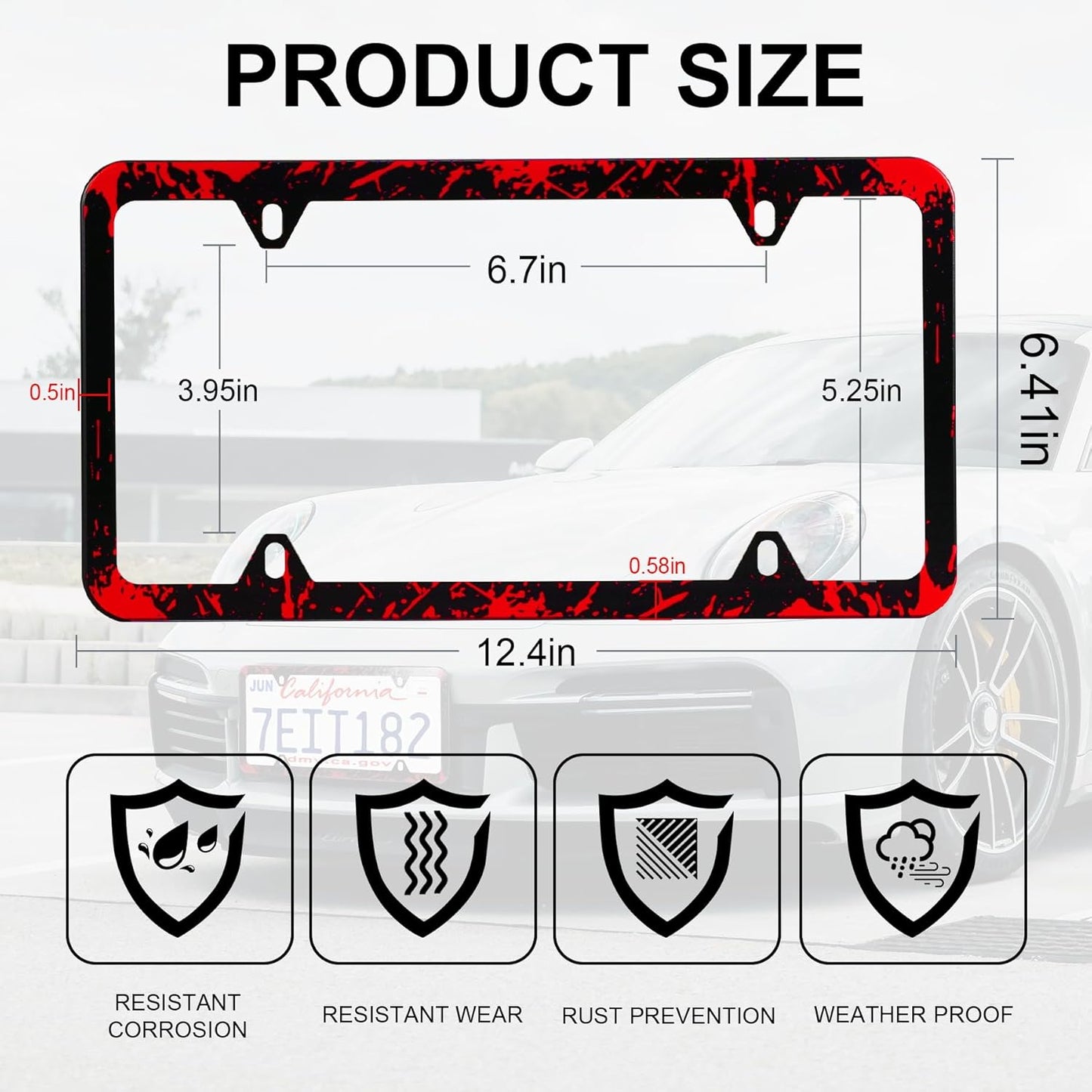 LivTee Black License Plate Frames, 4 Holes Stainless Steel License Plate Covers, 2PCS Car License Plate Holder, Automotive Exterior Accessories, Blood Splatter