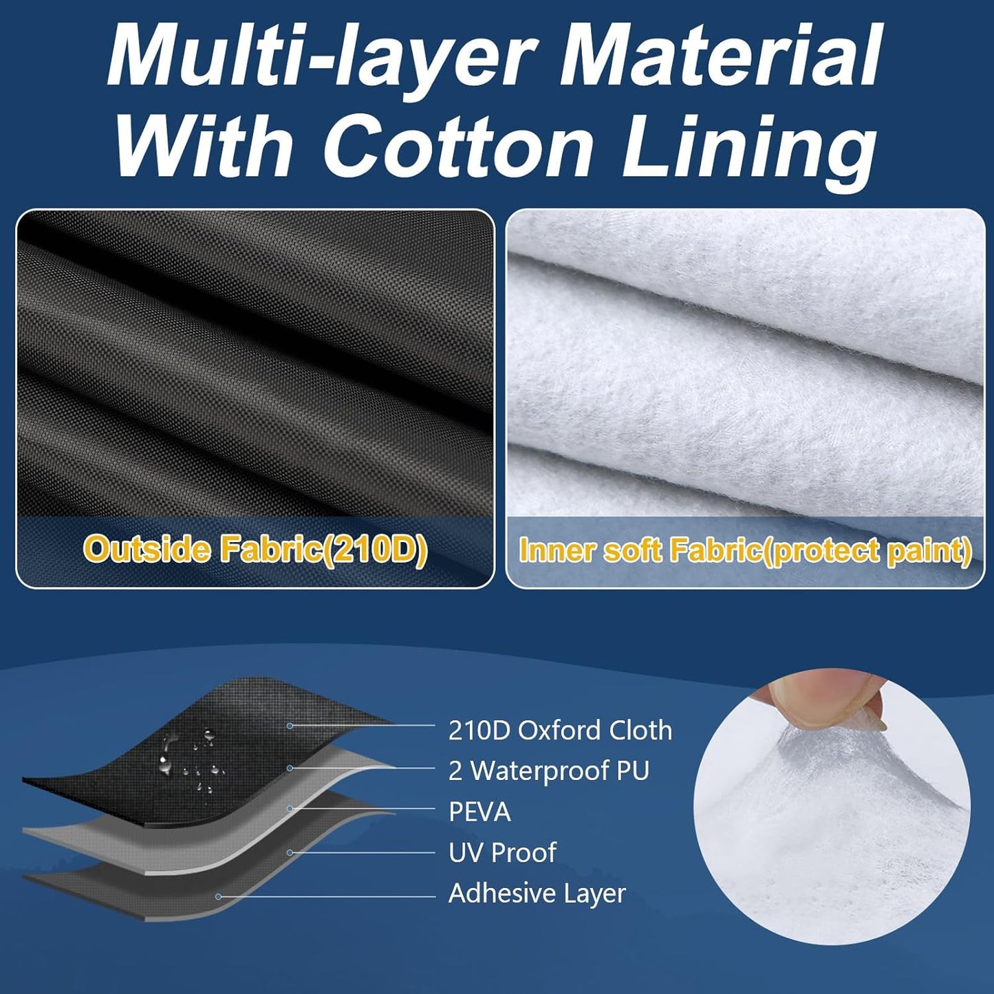 QUNSUNUS Waterproof Car Cover for Ford Mustang 1979-1993, Outdoor Car Covers with Zipper, All Weather Full Exterior Cover with Straps and Elastic Edges for Wind, Sun, UV and Dust Protection