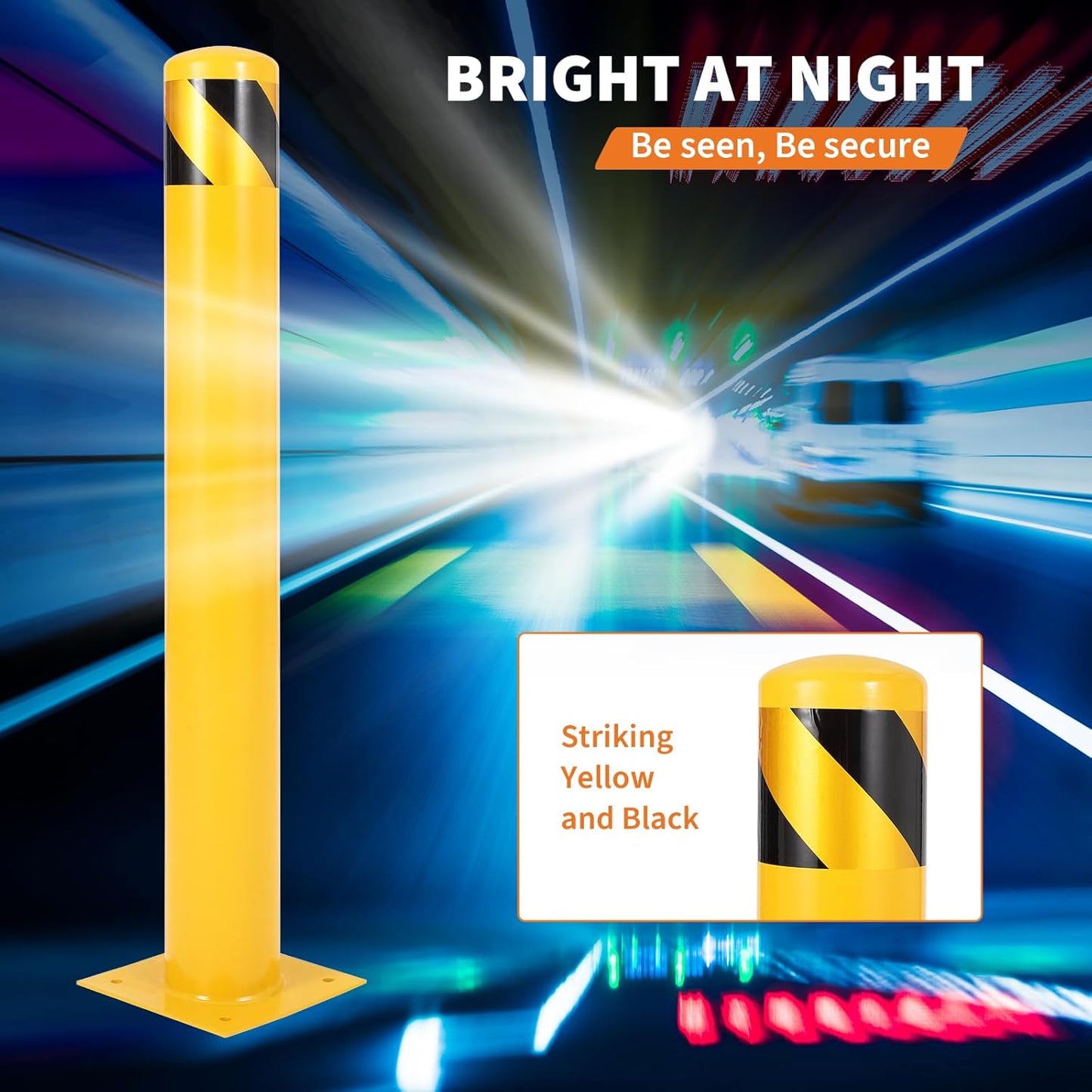 4.5x36 Inch Safety Bollard Post - Yellow Steel Bollard with Anchor Bolts (4-Pack) for Parking Lots, Walkways & Traffic Areas