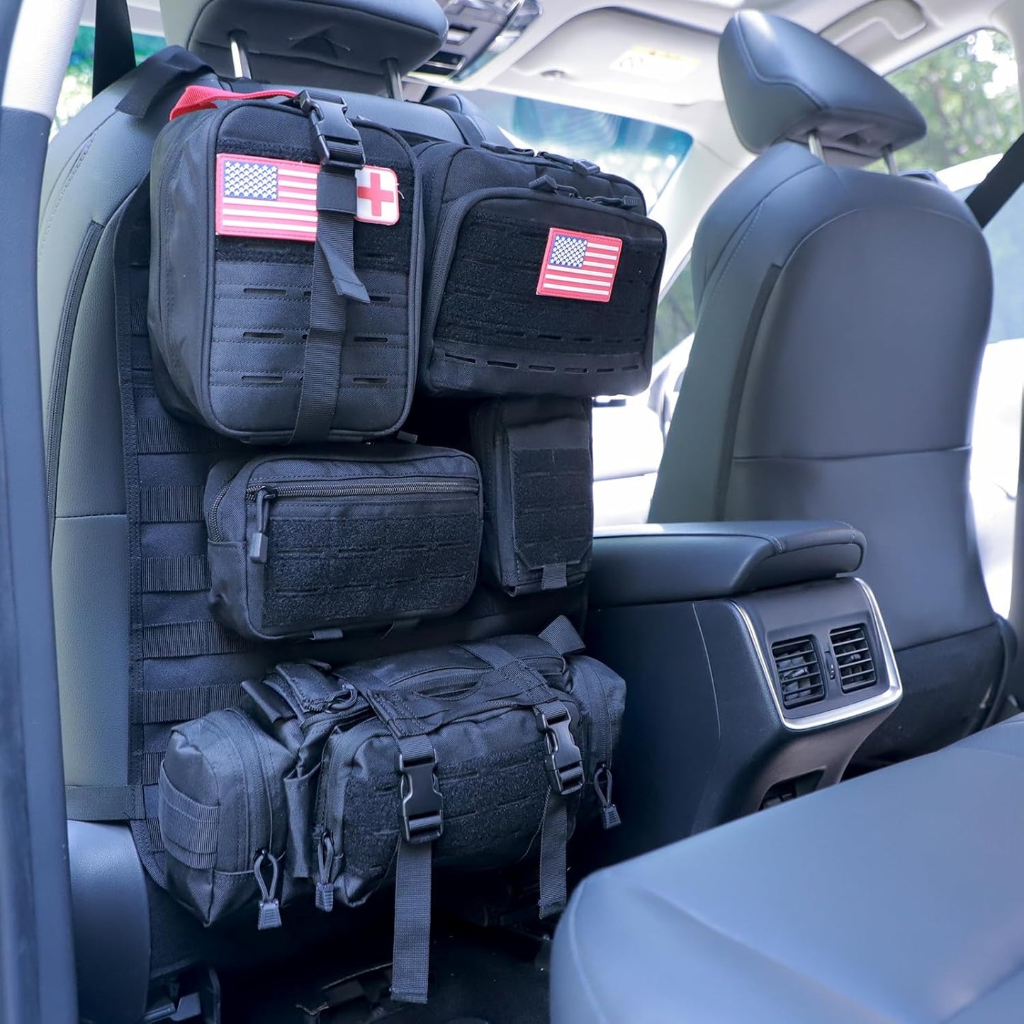 Universal Tactical Seat Back Organizer Vehicle Molle Panel Organizer Storage Bag with 5 Detachable Molle Pouch for All Vehicel Such as Jeep,Truck,SUV, Car, Ford,Chevy etc