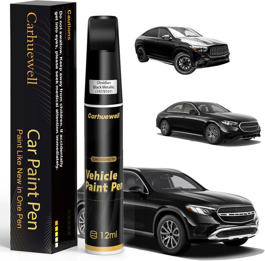 (197/9197) Obsidian Black Metallic Touch Up Paint Compatible with Mercedes-Benz, Exact Match Car Paint Pen Automotive Scratch Repair Remover Kit Quick & Easy Solution for Vehile Chips and Nicks