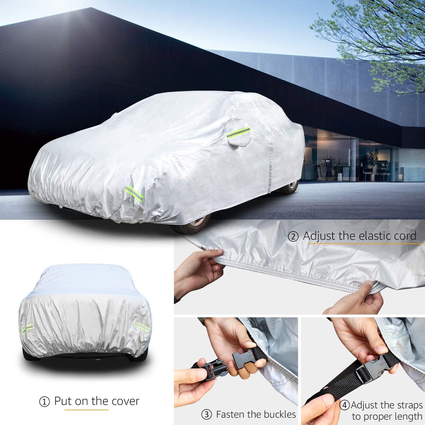 Amazon Basics Silver Weatherproof Car Cover - 150D Oxford, Sedans up to 170"
