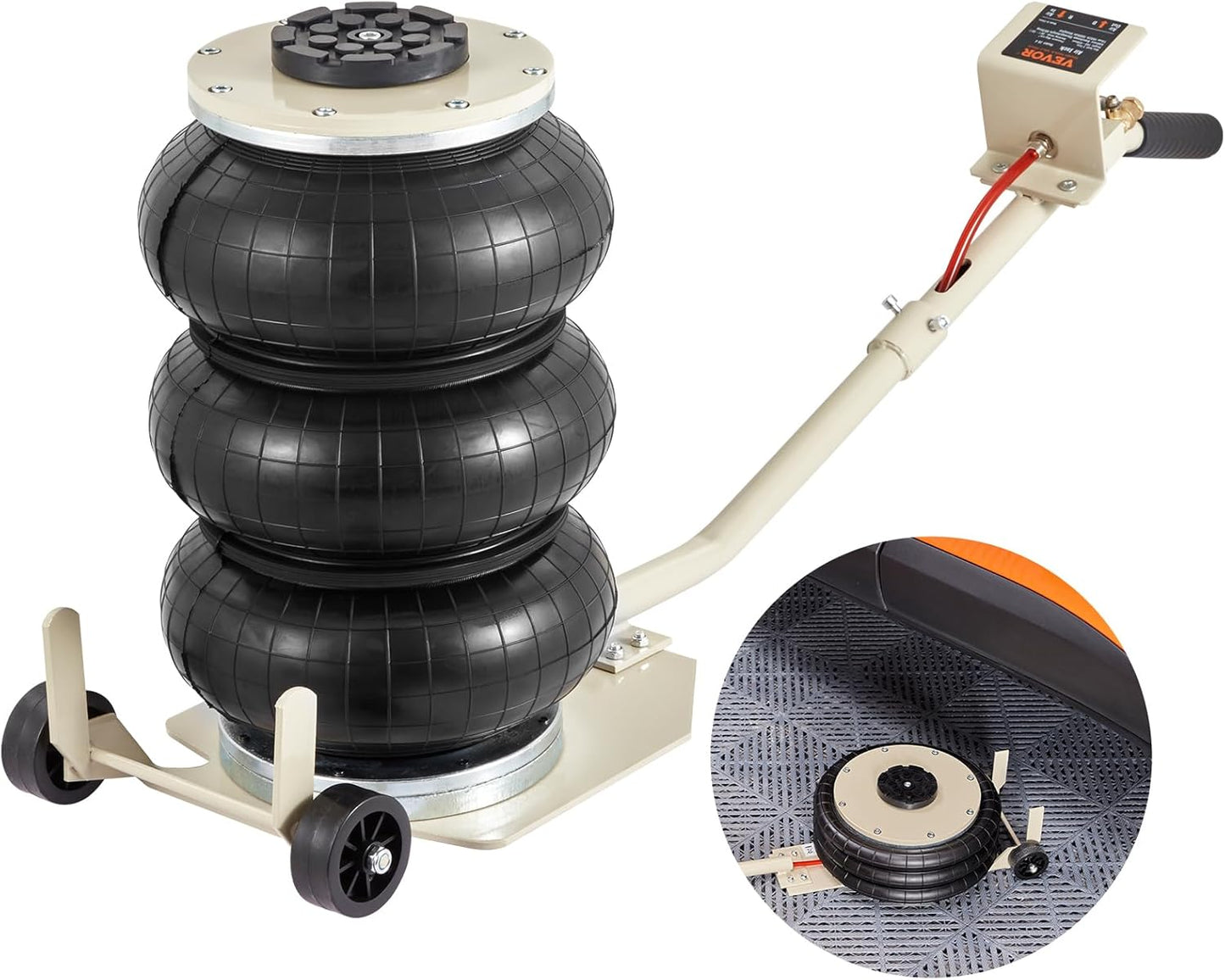 VEVOR Air Jack, 3T / 6600 lbs Triple Bag Air Jack, Airbag Jack with Six Steel Pipes, Lift up to 17.7 inch/450 mm, 3-5 s Fast Lifting Pneumatic Jack, with Long Handles for Car, Garage, Repair