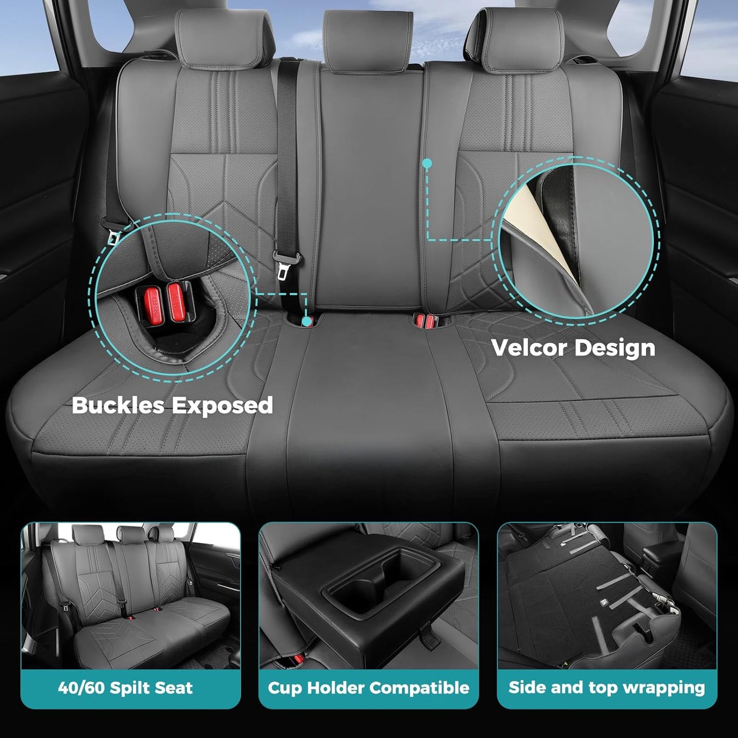 for Toyota RAV4 Seat Covers 2013 2014 2015 2016 2017 2018 RAV 4 XLE SE Limited Platinum Adventure (not for LE&Hybrid) - Custom Leather Car Seat Covers Full Set - BlackGrey