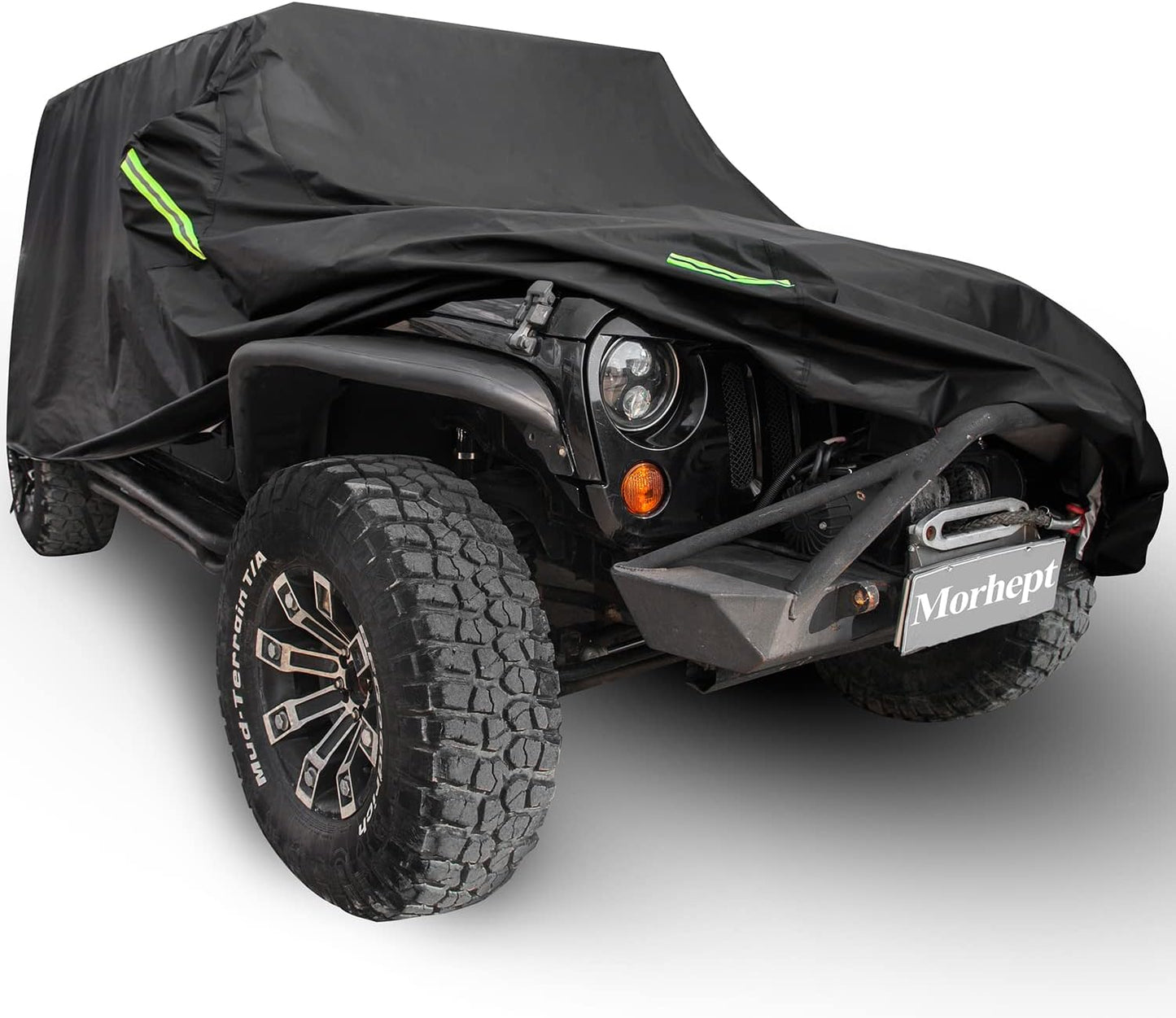 Waterproof Cover for Jeep Wrangler JK JL CJ YJ TJ 4 Door 1987-2023 Outdoor Sun Rain Wind Snow Protection Dustproof Covers with Driver Door Zipper Black