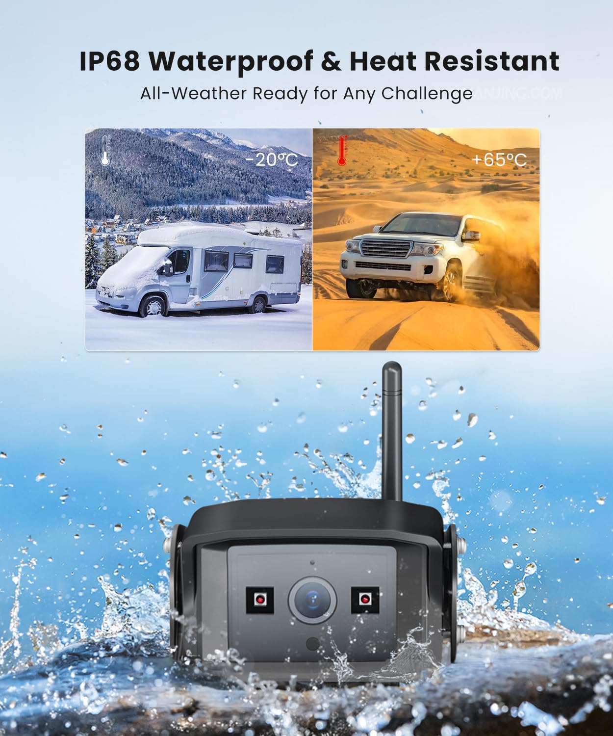 AUTO-VOX 7" HD Wireless Backup Camera for Furrion System: Easy Setup & Stable Signal Back Up Camera, Wide View Rear View Camera with Clear Night Vision, Split Screen Monitor for RV Camper Truck（2.5mm）