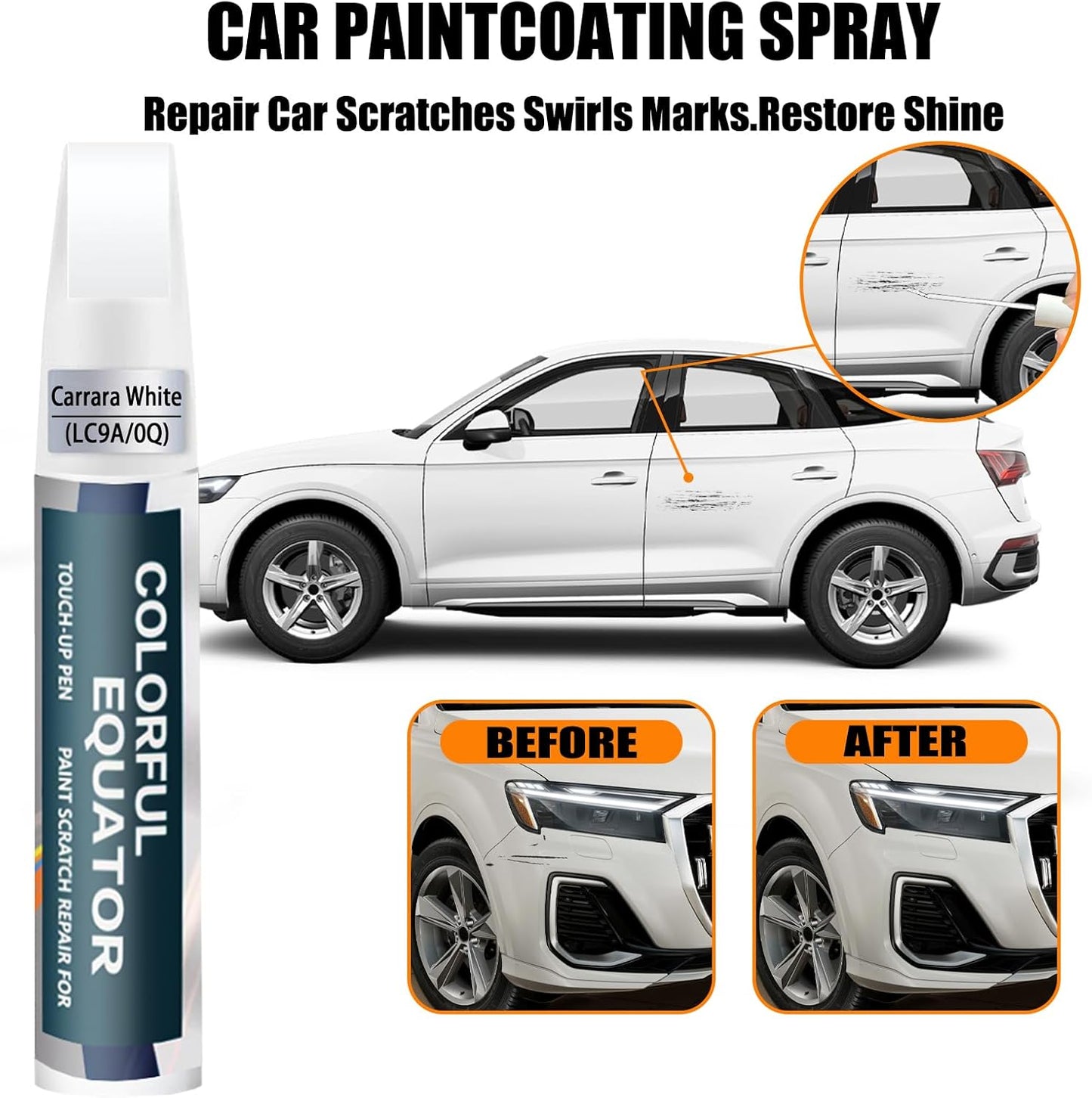 Carrara White(LC9A) Touch Up Paint Compatible with Audi, Car Paint Pen Scratch Repair Two-In-One Touch Up Paint, Premium Car Scratch Remover for Deep Scratches