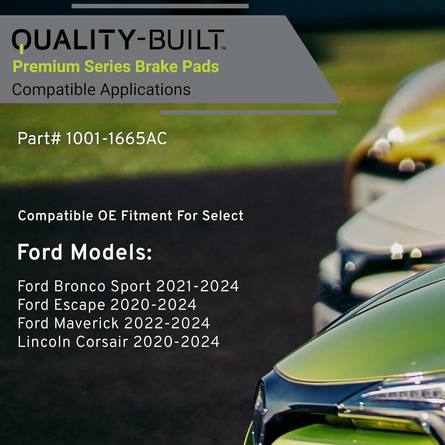 Premium Ceramic Rear Brake Pads (1001-1665AC) Compatible with Ford Bronco Sport 2021-2024, Ford Escape 2020-2024, Ford Maverick 2022-2024, Lincoln Corsair 2020-2024