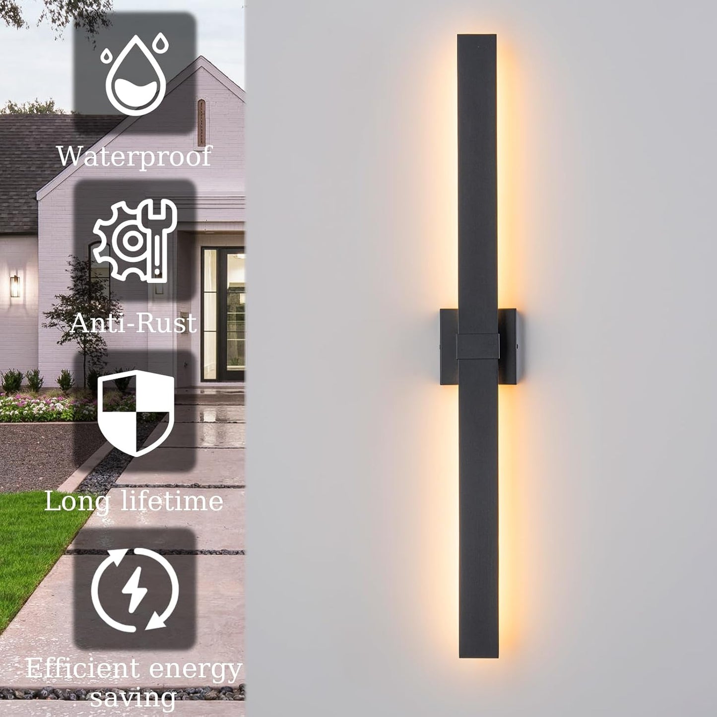 39.4" Long Outdoor Wall Lights Modern LED Exterior Lighting Fixtures Matte Black Outdoor Sconces Wall Lighting for House Front Door Porch Garage Patio