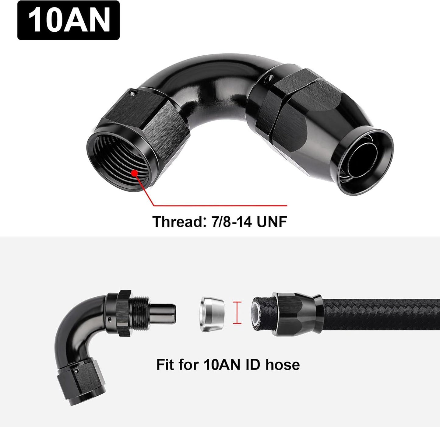 EVIL ENERGY 10AN 120 Degree PTFE One Piece Full Flow End Hose Fitting Aluminum Black