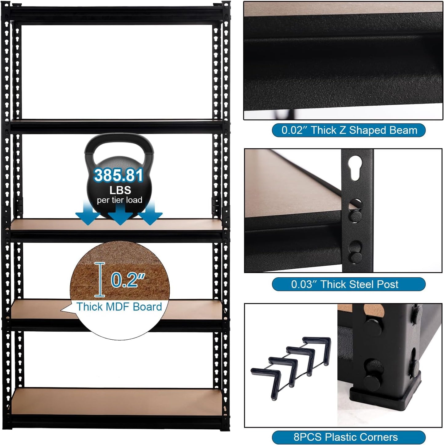 PACHIRA E-Commerce 5 Tier Storage Shelves 31.5" W x 15.75" D x 72" H, Adjustable Metal Shelving Heavy Duty Garage Shelving Unit Utility Rack Shelf for Storage Warehouse Pantry Closet, Black