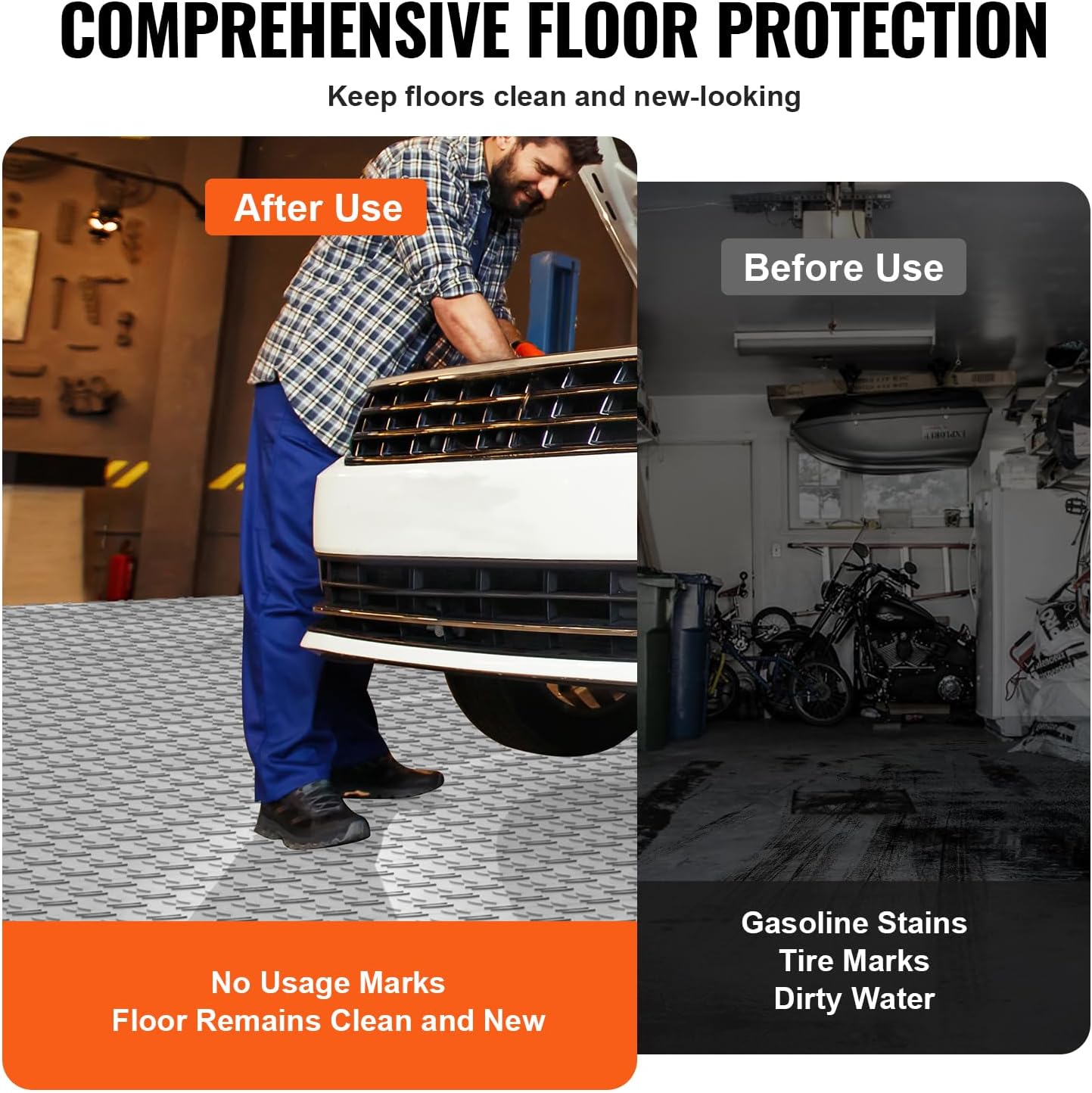 VEVOR Garage Tiles Interlocking, 12 x 12 x 0.53 inch 25 Pack Garage Floor Covering Tiles, Non-Slip Double-Sided Texture Garage Flooring Tiles, for Garages, Basements, Repair Shops, Silver