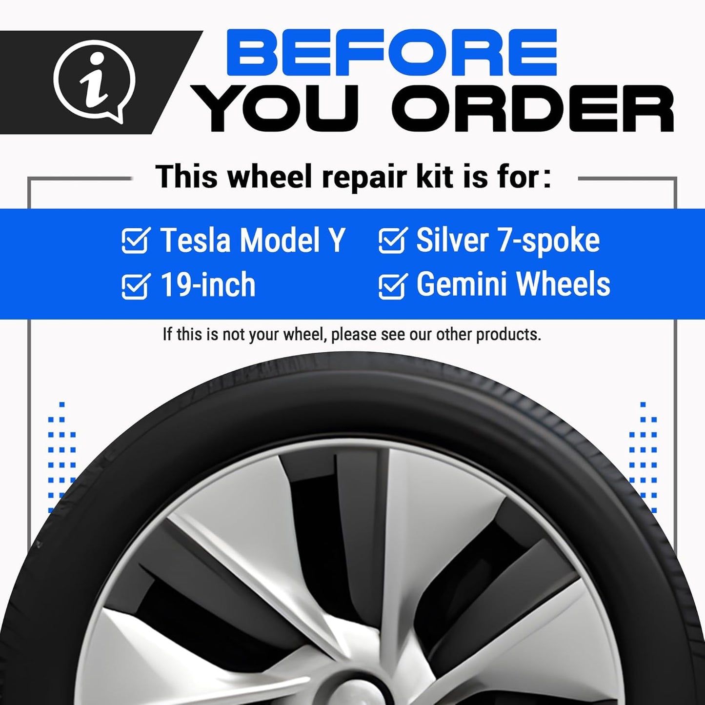 Premium Tesla Wheel Curb Rash Repair Kit for Model Y 19-inch Silver Gemini Rims - DIY Kit with Color-matched Touch Up Paint - Made in USA