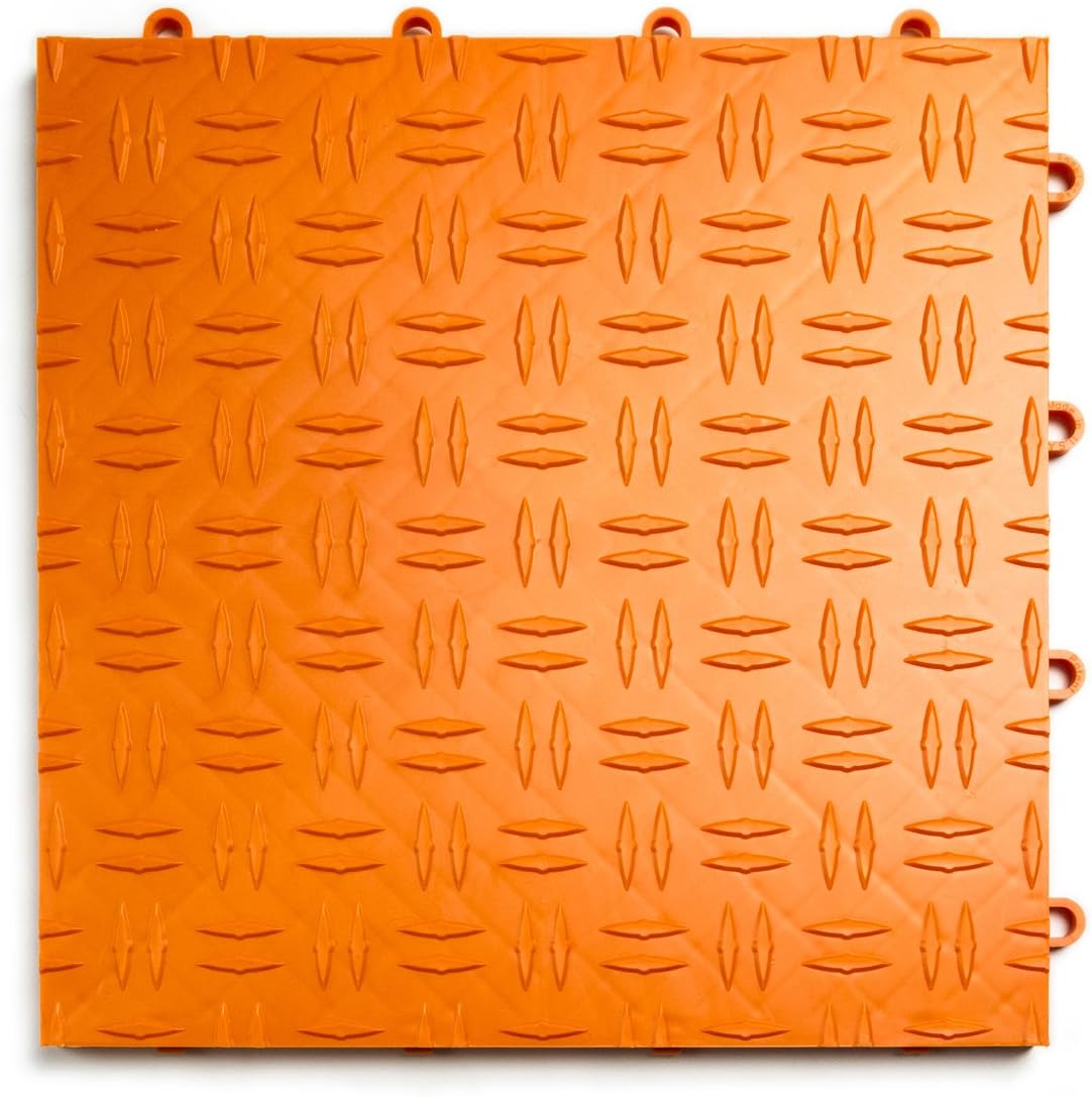 GarageTrac Diamond, Durable Interlocking Modular Garage Flooring Tile (12 Pack), Orange