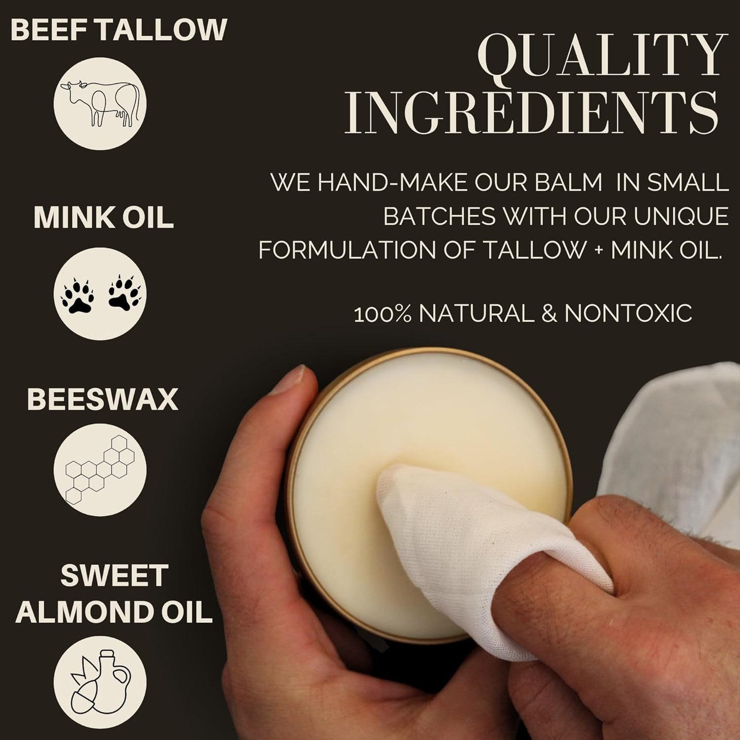 All Natural Leather Conditioner Balm - Made with Mink Oil, Tallow, & Beeswax, Protects, Softens Restores and Waterproofs Leather Shoes, Boots, Bags, Furniture (4 Oz)