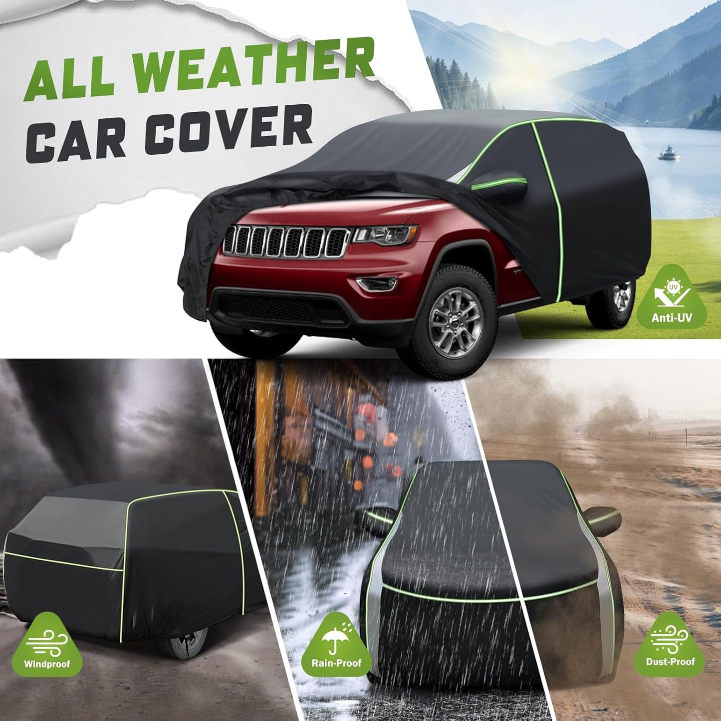 Mixsuper Liner Car Cover for Jeep Grand Cherokee 1993-2026, 7 Layers Waterproof Car Cover Accessories for Grand Cherokee with Zipper Door, Windproof Straps, Reflective Strips, Anti-UV, All Weather