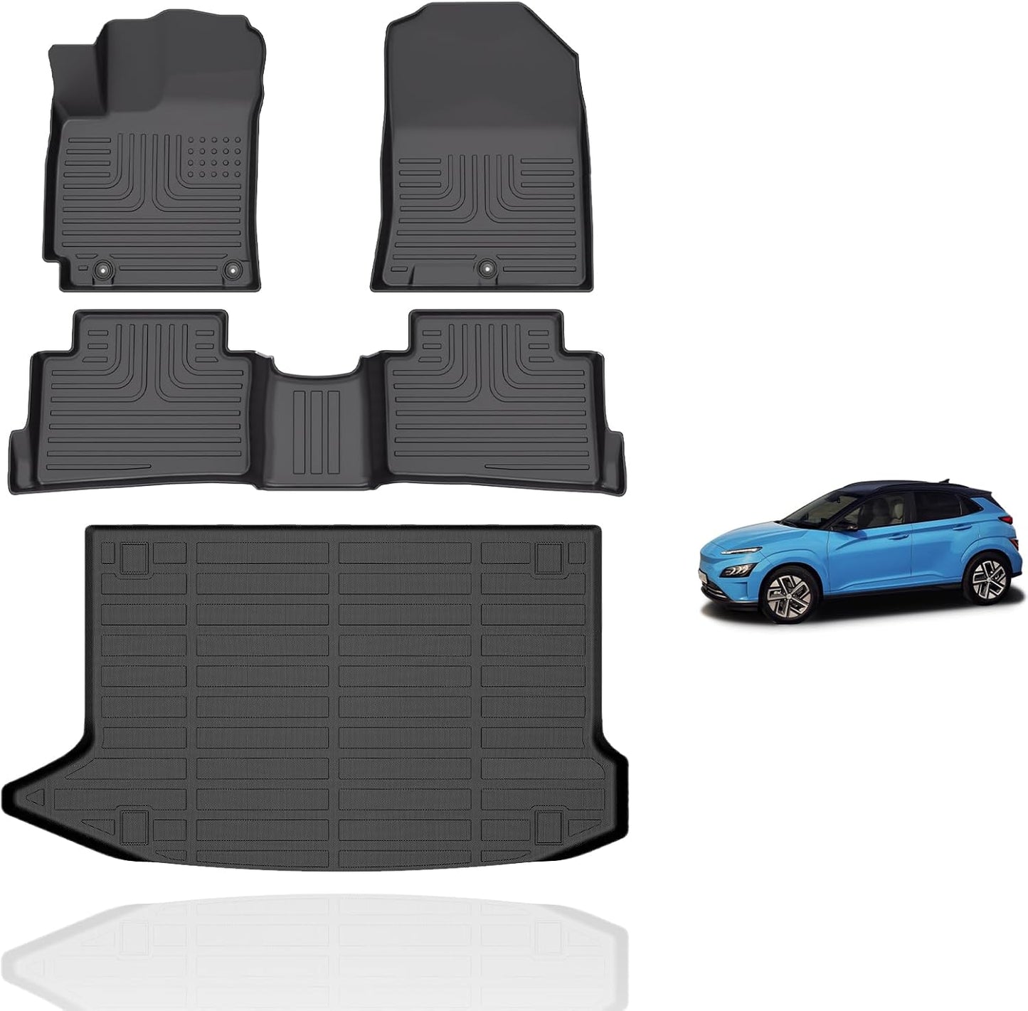 Wayhigh-All Weather Floor Mats & Cargo Liner Fit for Hyundai Kona 2018-2023/ Kona N 2022-2023, Custom Fit TPE Heavy Duty Car Mats Kona Accessories