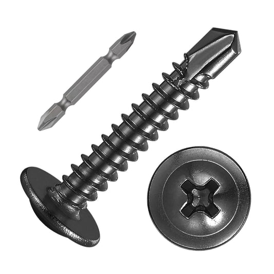 (200 pcs) Wensilon #10×1” for Sheet Metal Self-Tapping Screws 410 Black Stainless Steel Truss Head High-Strength Quick Tapping