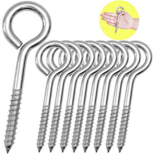 8Pcs Self Tapping Eyelet Screw Eye Bolt，6 Inch Heavy Duty Screw Eyes Hooks ，M10 Wooden Large Screw Eye Hook，Load Capacity 800 Lbs for Hammock ，Yoga，Heavy Indoor Outdoor Uses (8, M10-6 INCH)
