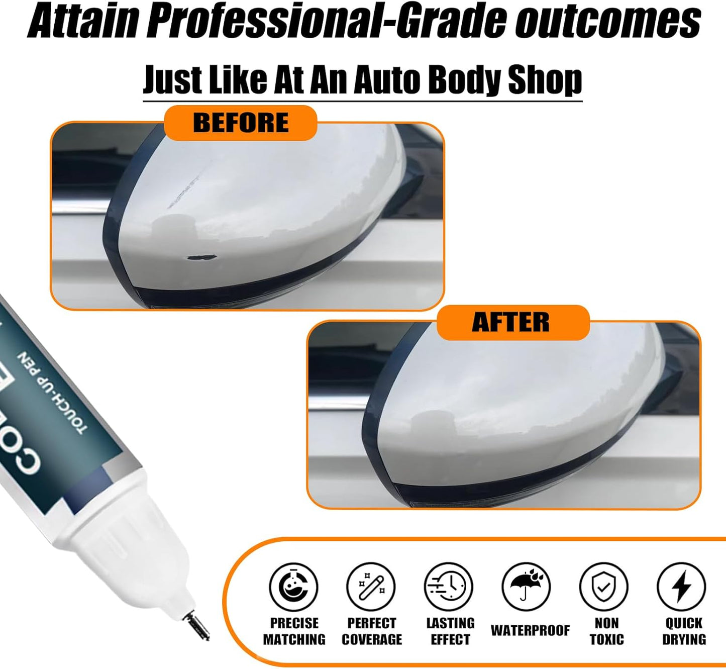 QAK Glacier White Touch Up Paint for Nissan, Car Paint Pen Scratch Repair Two-In-One Touch Up Paint, Premium Car Scratch Remover for Deep Scratches