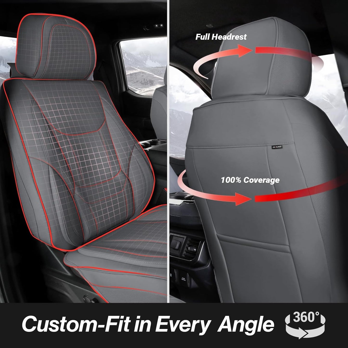 Coverland Custom Car Seat Covers Compatible with 2006-2014 Ridgeline Crew Cab - Premium Leather Non-Slip Memory Foam Waterproof Cover Interior Protector Front Seat-Dark Gray [See Size Chart-Size A29]
