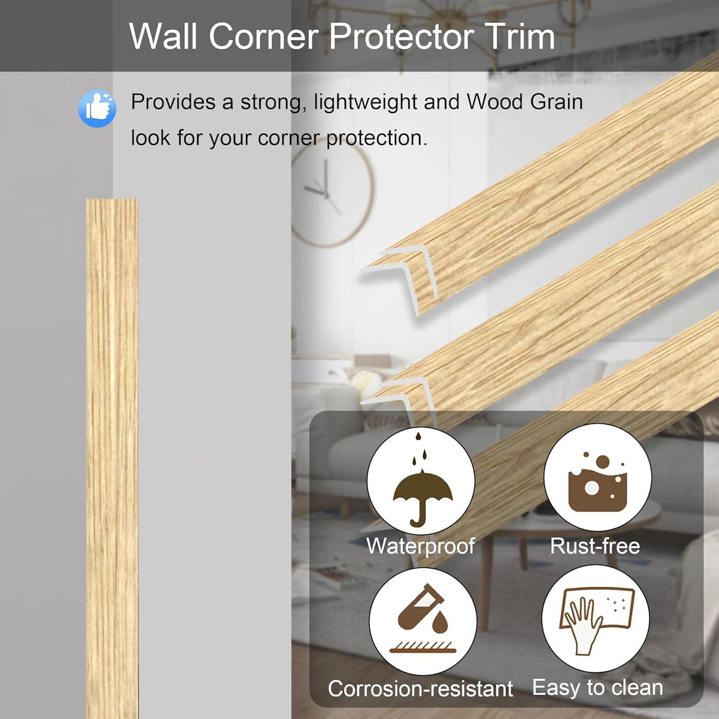 6 Pcs 49" Wall Corner Protector Trim, Oak Wood Grain Edge Strip for Door and Window Frames Mirror Trim Backsplash Tile Edge (Oak)