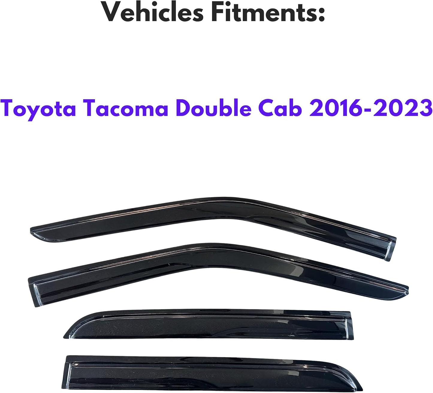 KPY Window Visor Compatible with 2016-2023 Toyota Tacoma Double Cab, 4PC Rain Guard Side Window Vent Deflectors Tape-On Mugen Style, 2016 2017 2018 2019 2020 2021 2022 2023 (Double Cab Only)