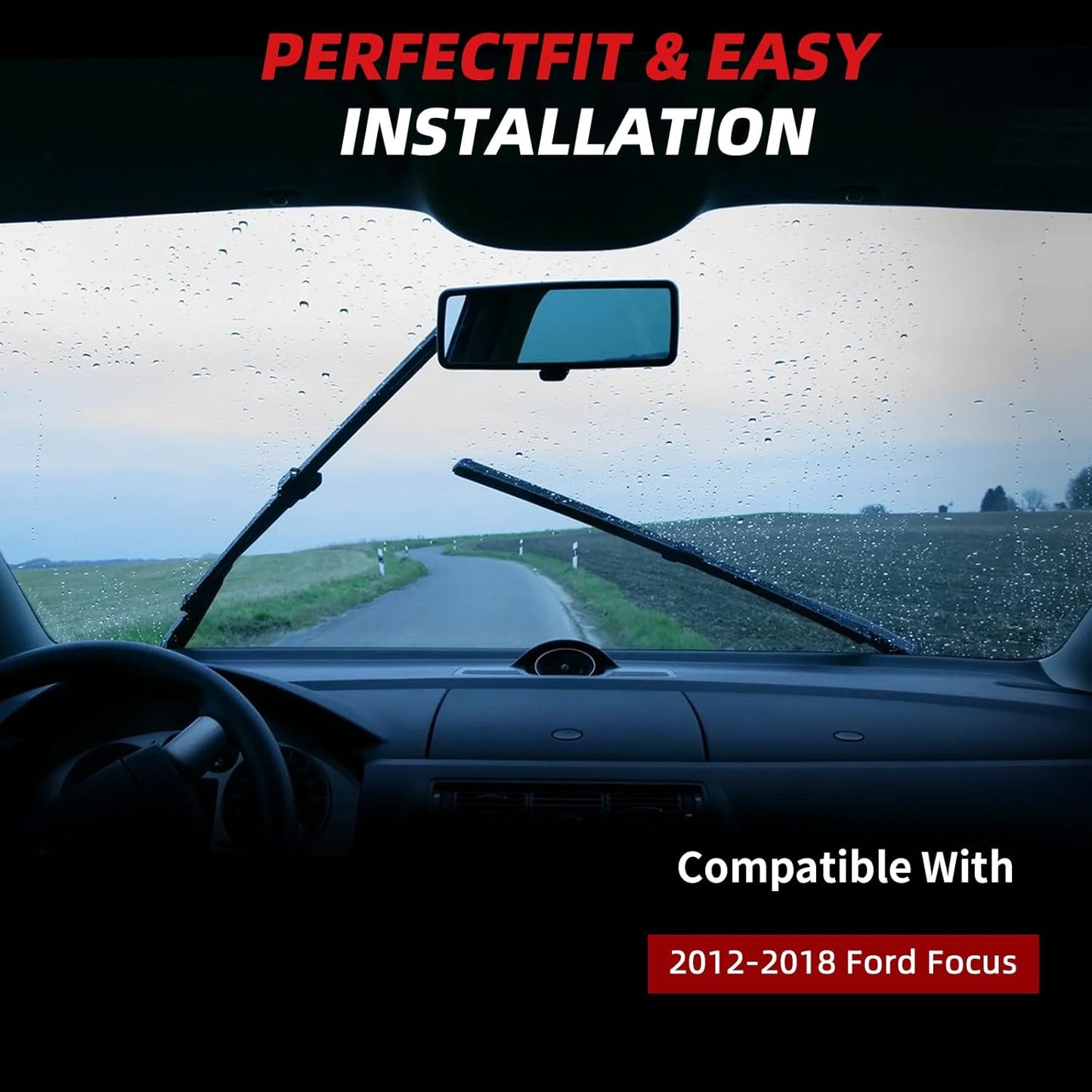 OTUAYAUTO Premium Windshield Wiper Blades - Replacement for Ford Focus 2012-2018 - Precision Fit, All-Weather Performance, Front and Rear Wiper Blades, Pinch Tab - 28"+28"+12" (Pack of 3)