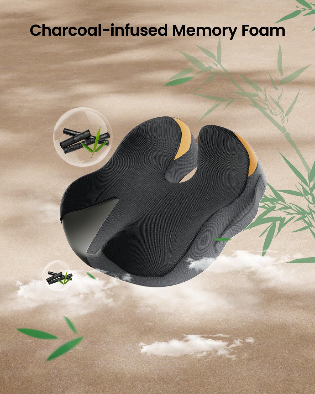 ProtoArc Seat Cushion, Office Chair Cushion for Sciatica, Coccyx Cushion, Ergonomic Memory Foam Seat Cushion for Car, Home, Pressure Relief Pad for Hip, Tailbone, All Day Comfort - Black&Gray