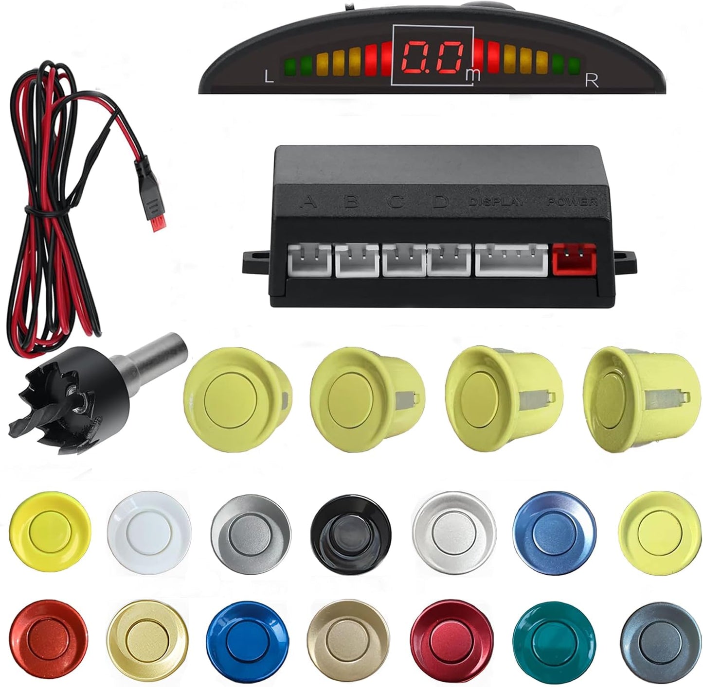 Parking Sensor Kit Backup Sensor Kit Reverse Sensor for Car 16 Color Options for Probes Adjustable Alarm Volume Professional Sensore de Reversa para Carro Safe Driving Assistant LightYellow