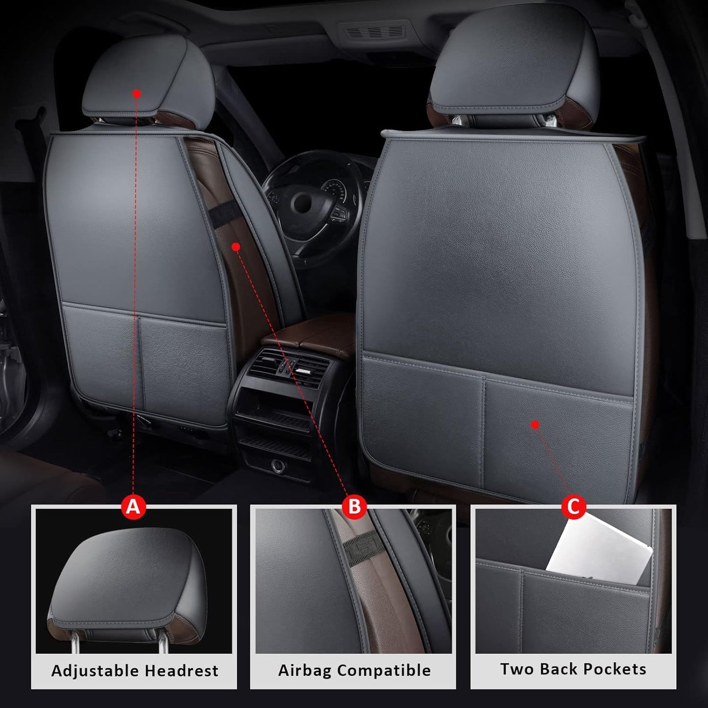 MIROZO 2PCS Ram Seat Cover,Front Seat Covers for Dodge Ram Truck Accessories Compatible with 2009-2025 RAM 1500 2500 3500 Pickup Crew Quad Cab (2PCS Front,Gray)