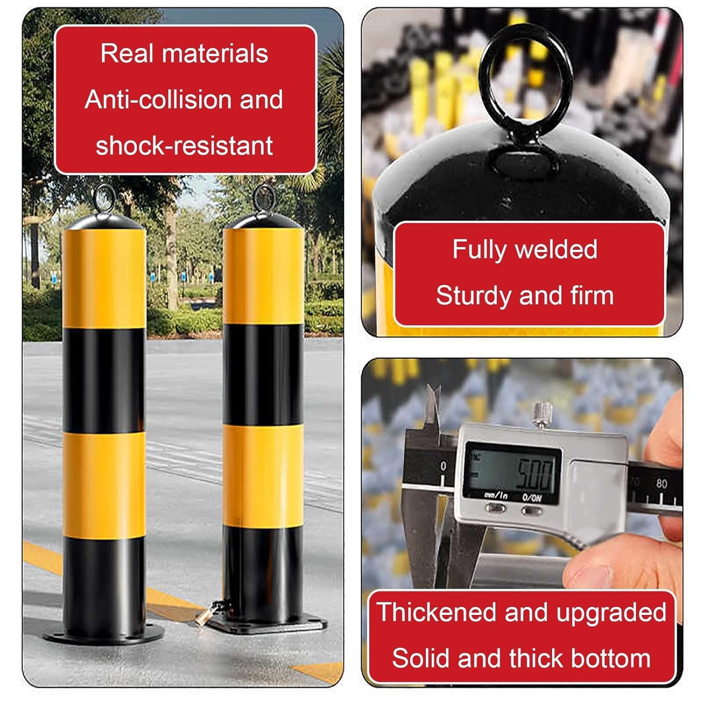 Steel Safety Bollard Post, with Lock Bollard Post Removable Security Posts, Parking Bollards, Parking Barriers Concrete, Powder Coat, for Parking Lot, Driveway and Sidewalk(Black (2pcs),75cm/29.5in)