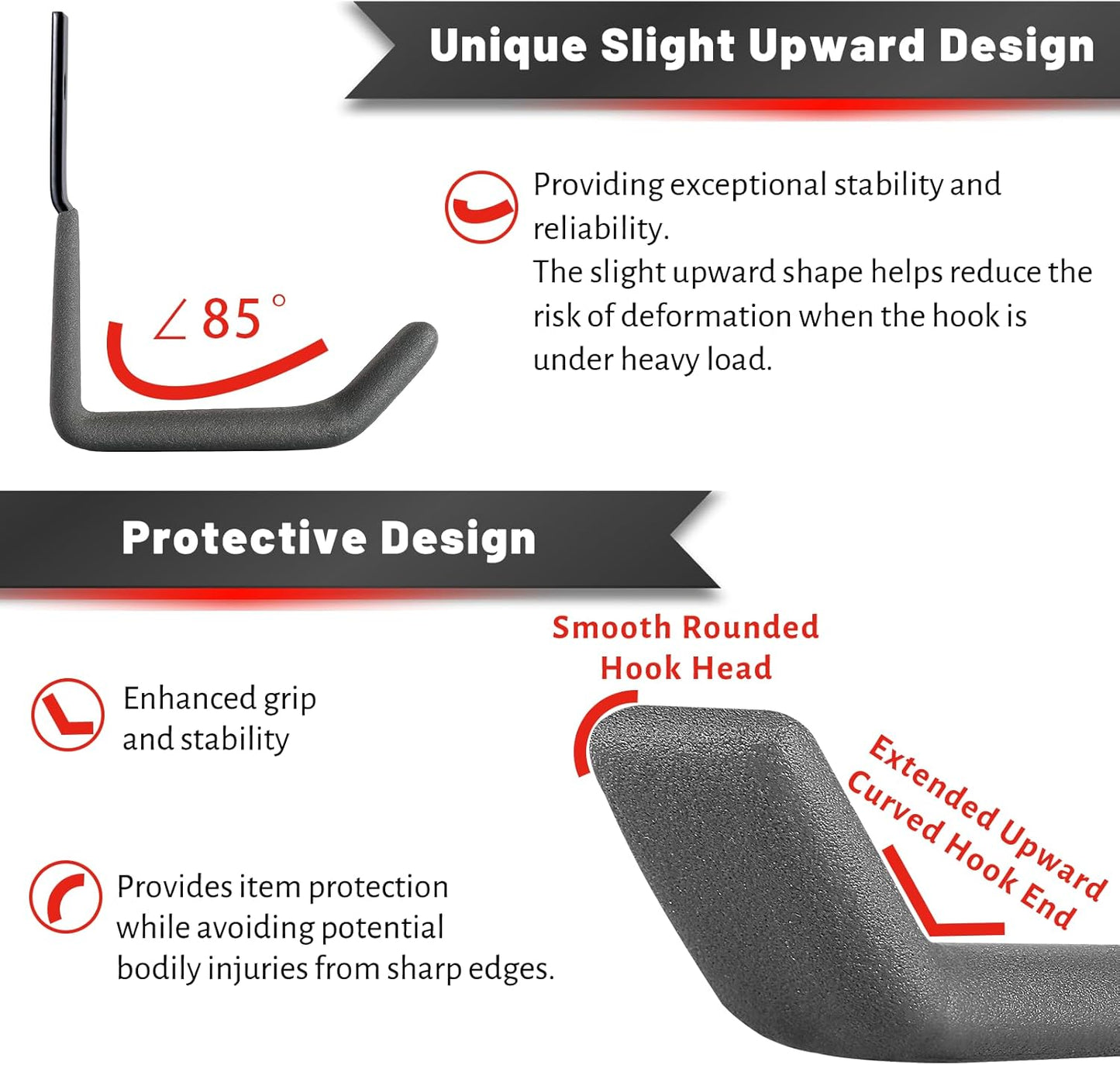 Garage Hooks for Hanging Heavy Duty, Ladder Hooks for Garage Wall Hanger, Metal J Utility Hooks, Shovel Holder Wall Mount Hooks, Garden Tool Organizer Storage for Helmet, Backpack-6Pack