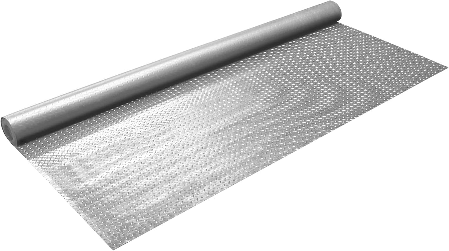 IncStores 2.5mm Thick Commercial-Grade Nitro Roll Garage Floor Mat | Flexible Vinyl Floor Mat for a Stronger and Safer Garage, Workshop, or Trailer | Diamond-Plate, Stainless Steel, 10' x 100'