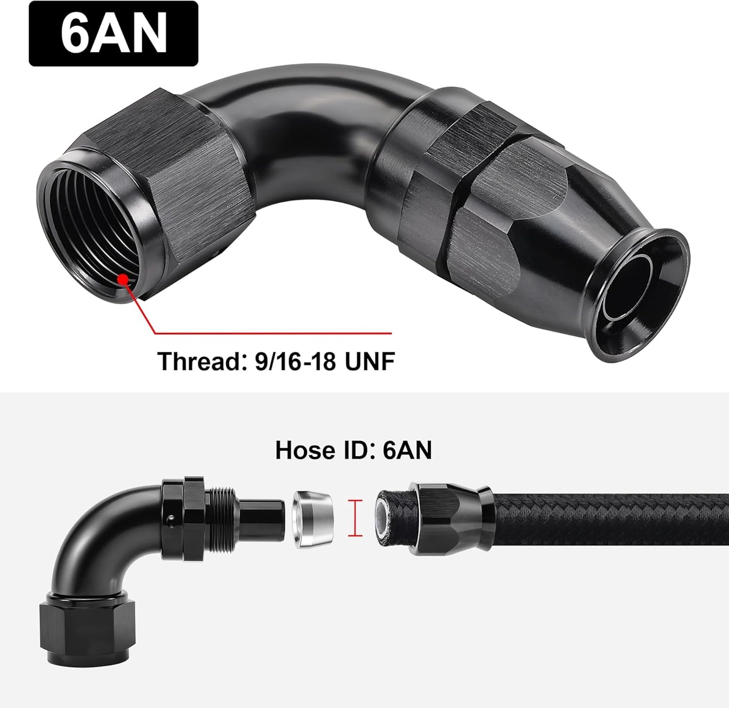 EVIL ENERGY 6AN 90 Degree PTFE One Piece Full Flow End Hose Fitting Aluminum Black