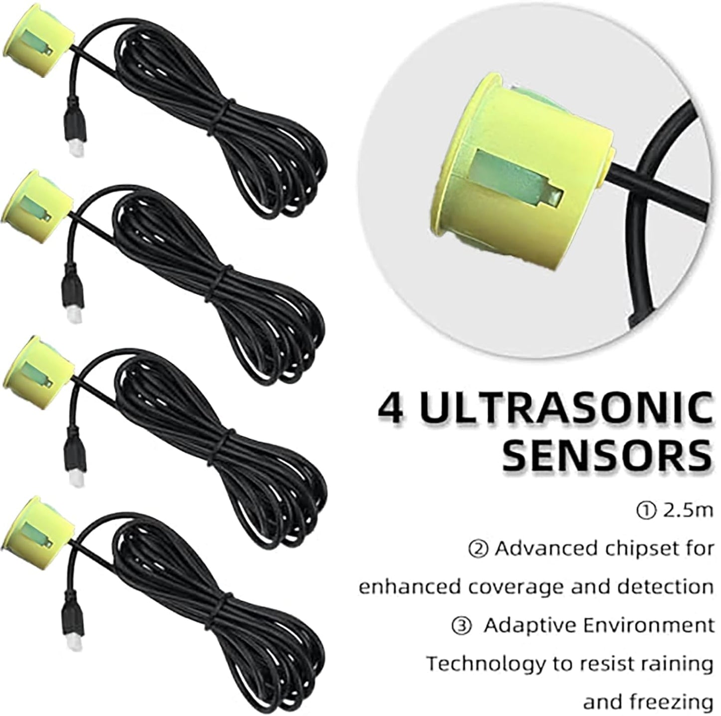 Parking Sensor Kit Backup Sensor Kit Reverse Sensor for Car 16 Color Options for Probes Adjustable Alarm Volume Professional Sensore de Reversa para Carro Safe Driving Assistant LightYellow