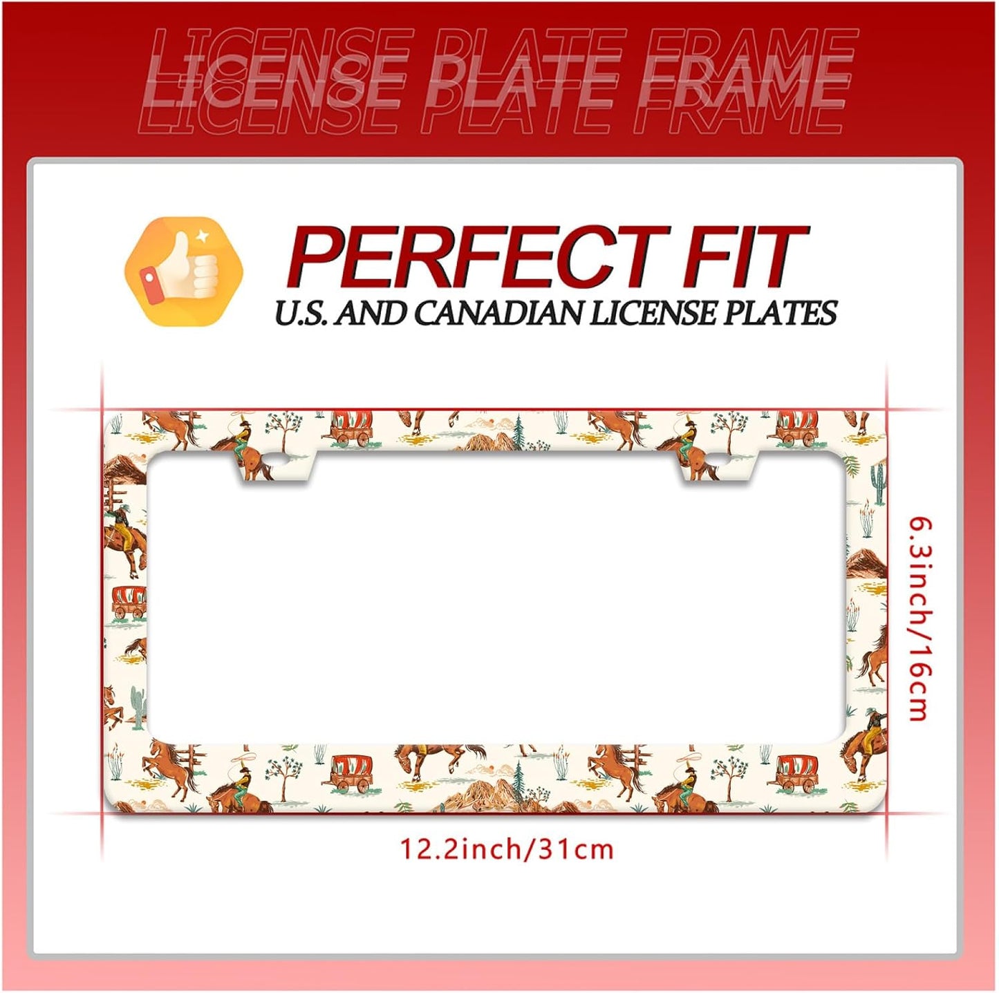 Western Cowboy License Plate Frame Horse Racing License Plate Holder Funny Personalise Car Stainless Stee Decorative Parts for Standard Us Canada Vehicles 12x6 Inch for Women Men