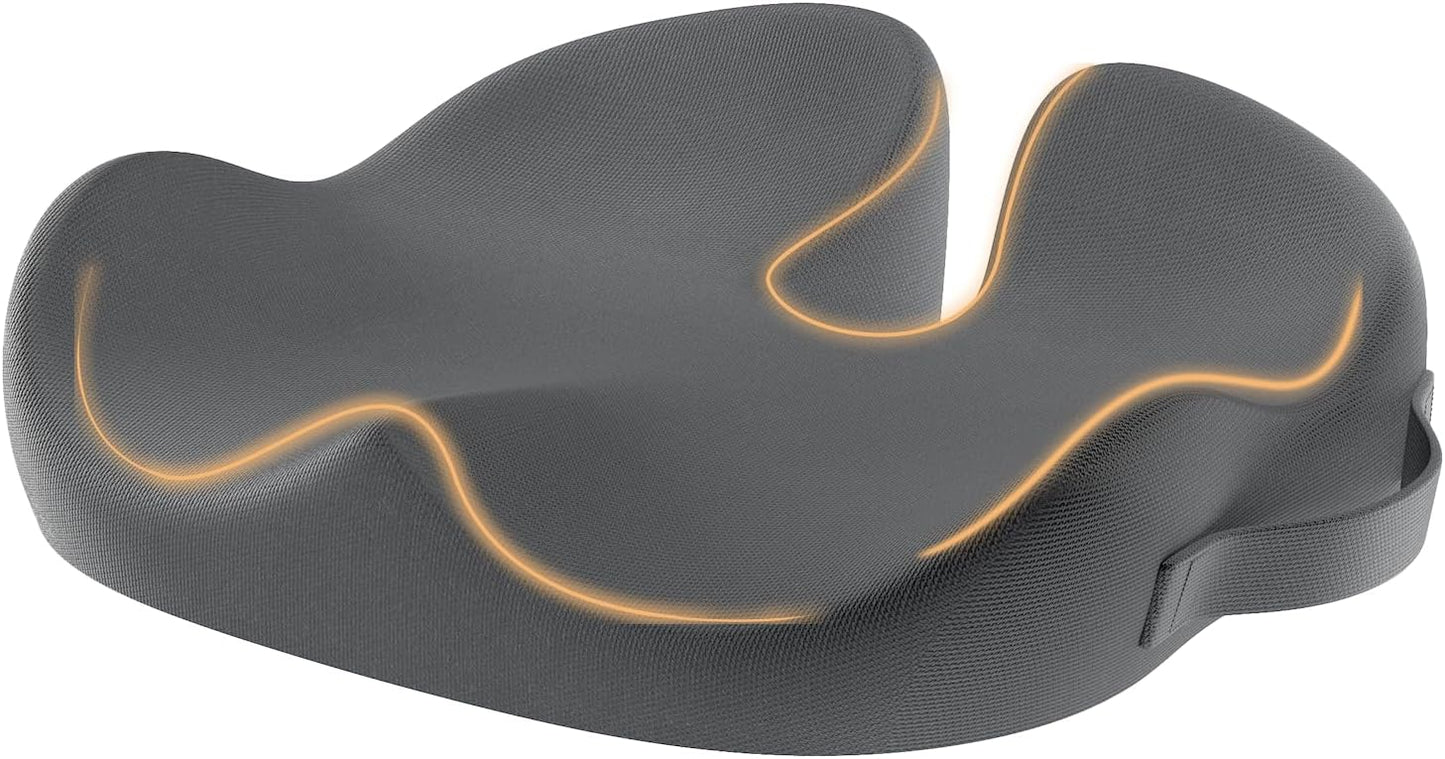 ProtoArc Seat Cushion, Office Chair Cushion for Sciatica, Coccyx Cushion, Ergonomic Memory Foam Seat Cushion for Car, Home, Pressure Relief Pad for Hip, Tailbone, All Day Comfort - Dark Gray