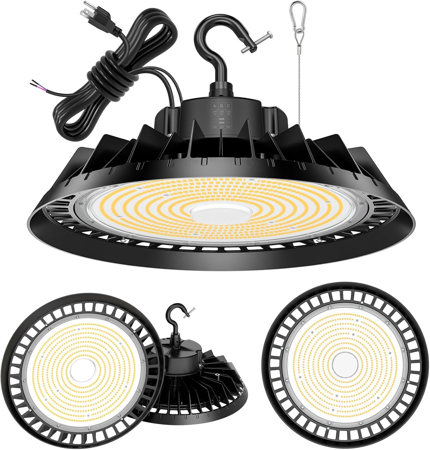 LED High Bay Lights, Super Bright 240W UFO High Bay LED Shop Lights, 36000LM 5000K, 0-10V Dimmable, 5' Cable Plug, IP65 Waterproof, ETL Listed Plug & Play Lighting High Bay for Gym Factory Warehouse