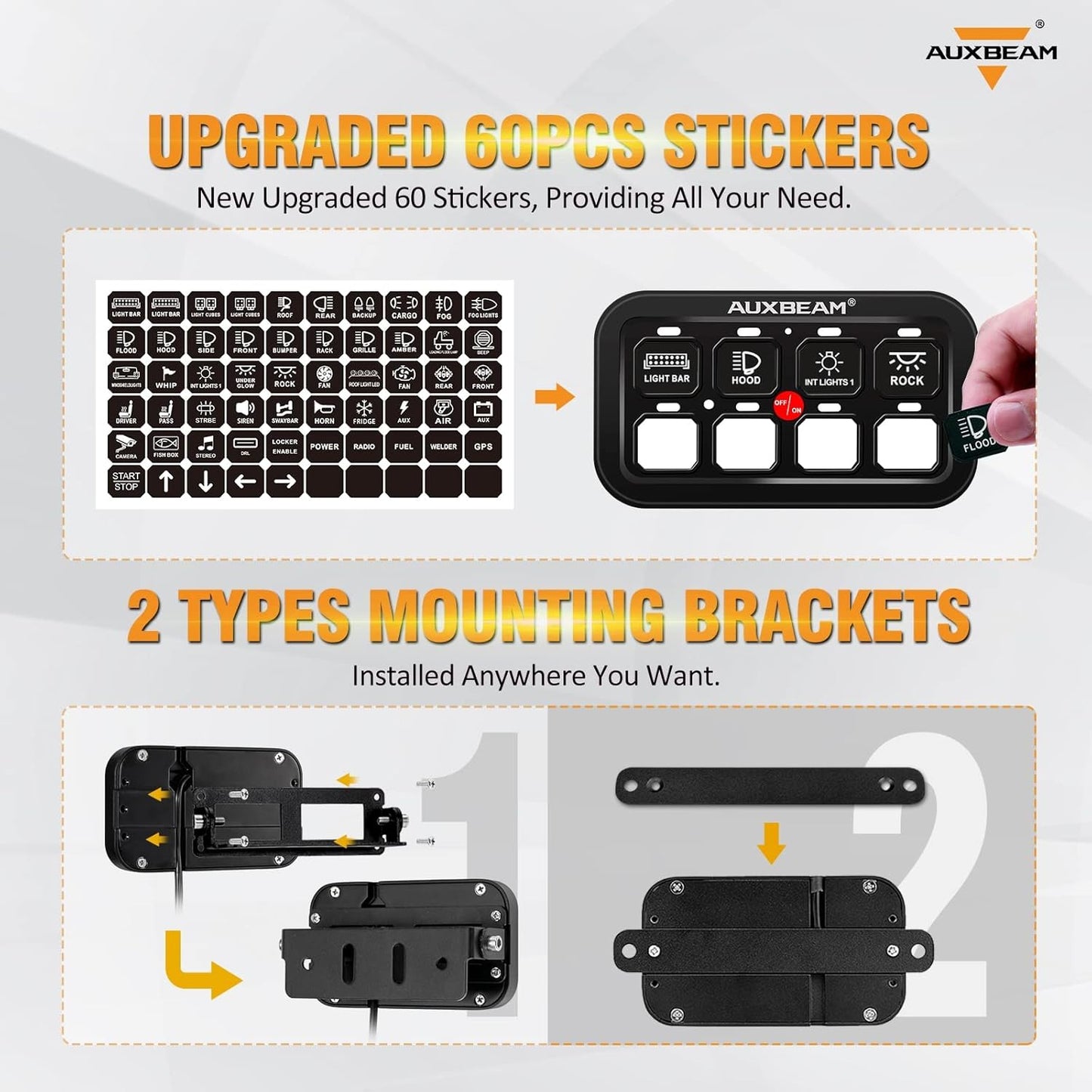 Auxbeam 8 Gang Switch Panel BB80, Universal Circuit Control Relay System Box with Automatic Dimmable On-Off LED Switch Pod Touch Switch Box for Car Pickup Truck Boat ATV UTV, Blue 2 Years Warranty