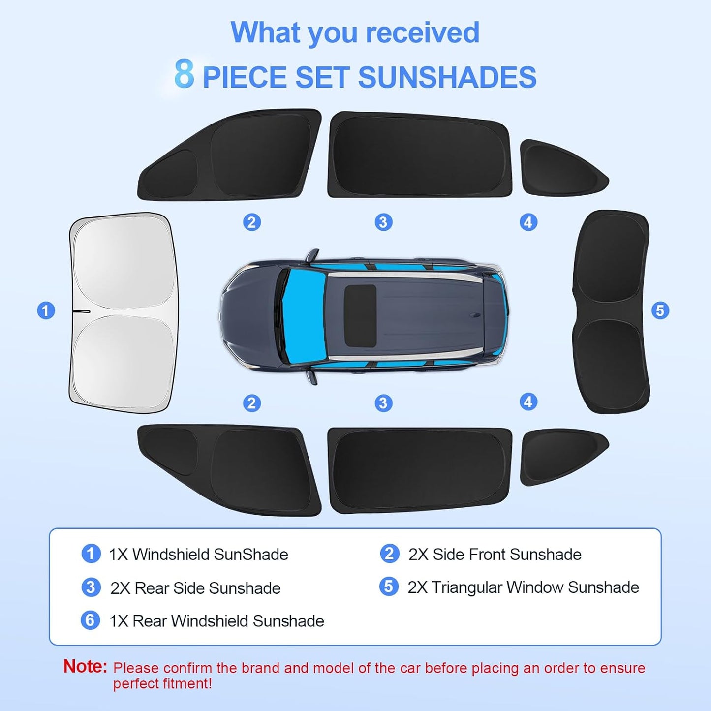 8pcs Car Window Shades for Toyota Highlander 2020-2025 Accessories,Windshield Side Rear Full Sunshade,Sun Visor UV Blocking, Privacy Protection and Blackout for Camping Outdoor