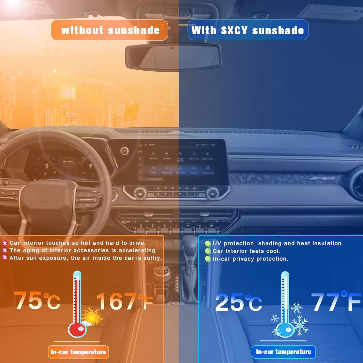 SXCY for 2023 2024 Chevy Colorado/GMC Canyon Windshield Sunshade 2023 2024 Colorado Z71 ZR2 LT WT Trail BOSS Accessories 2024 Colorado/Canyon Sun Shade Foldable Sun Shield 2024 Colorado Sun Protector