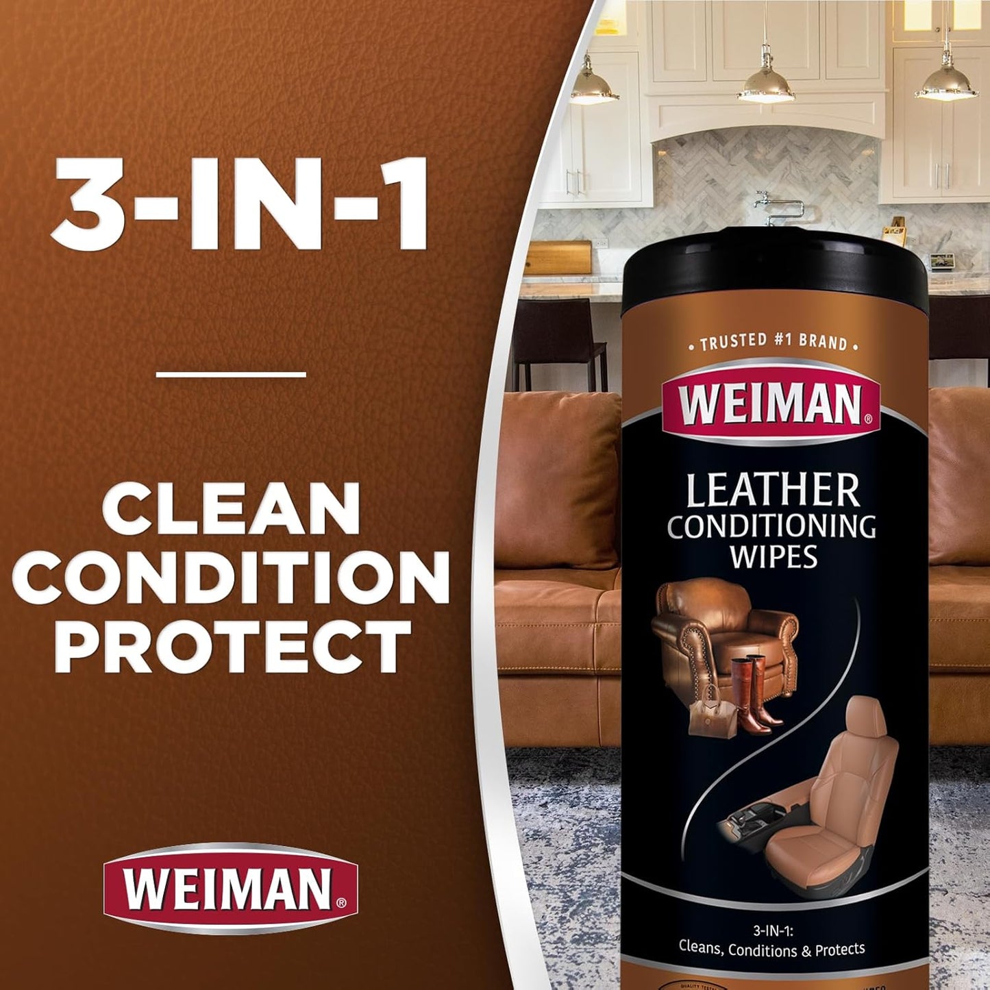 Weiman Leather Cleaner & Conditioner Care Kit | Restores Leather Surfaces | Ultra Violet Protectants Help Prevent Cracking or Fading of Leather Furniture, Car Seats, Shoes