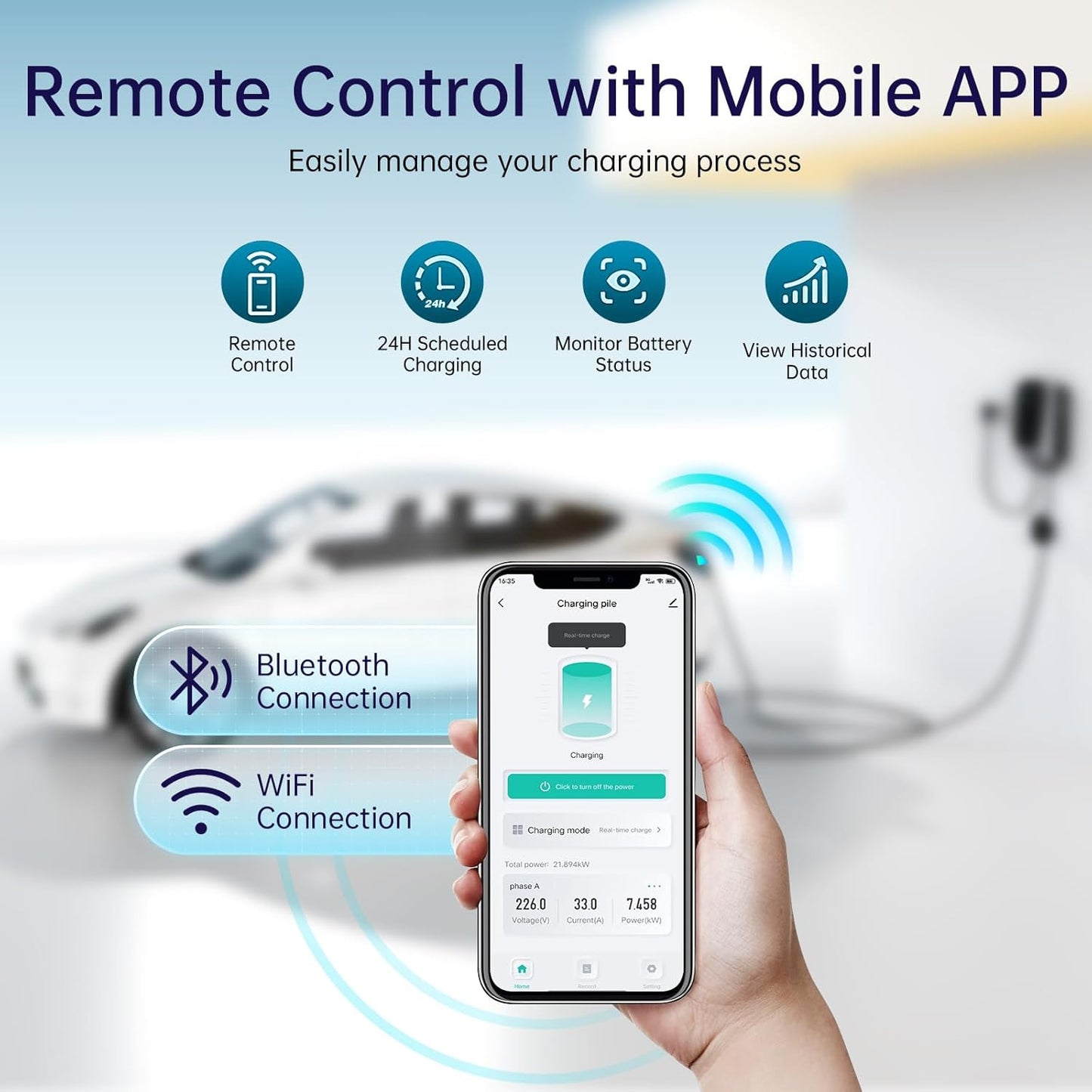 QIAO Level 2 EV Charger, Up to 40A Electric Car Charger, Wi-Fi Bluetooth APP Enabled EVSE, 4.3in Display, 25ft Cable, NEMA 14-50 Plug Charge Station Compatible with All SAE J1772 EV Models Black