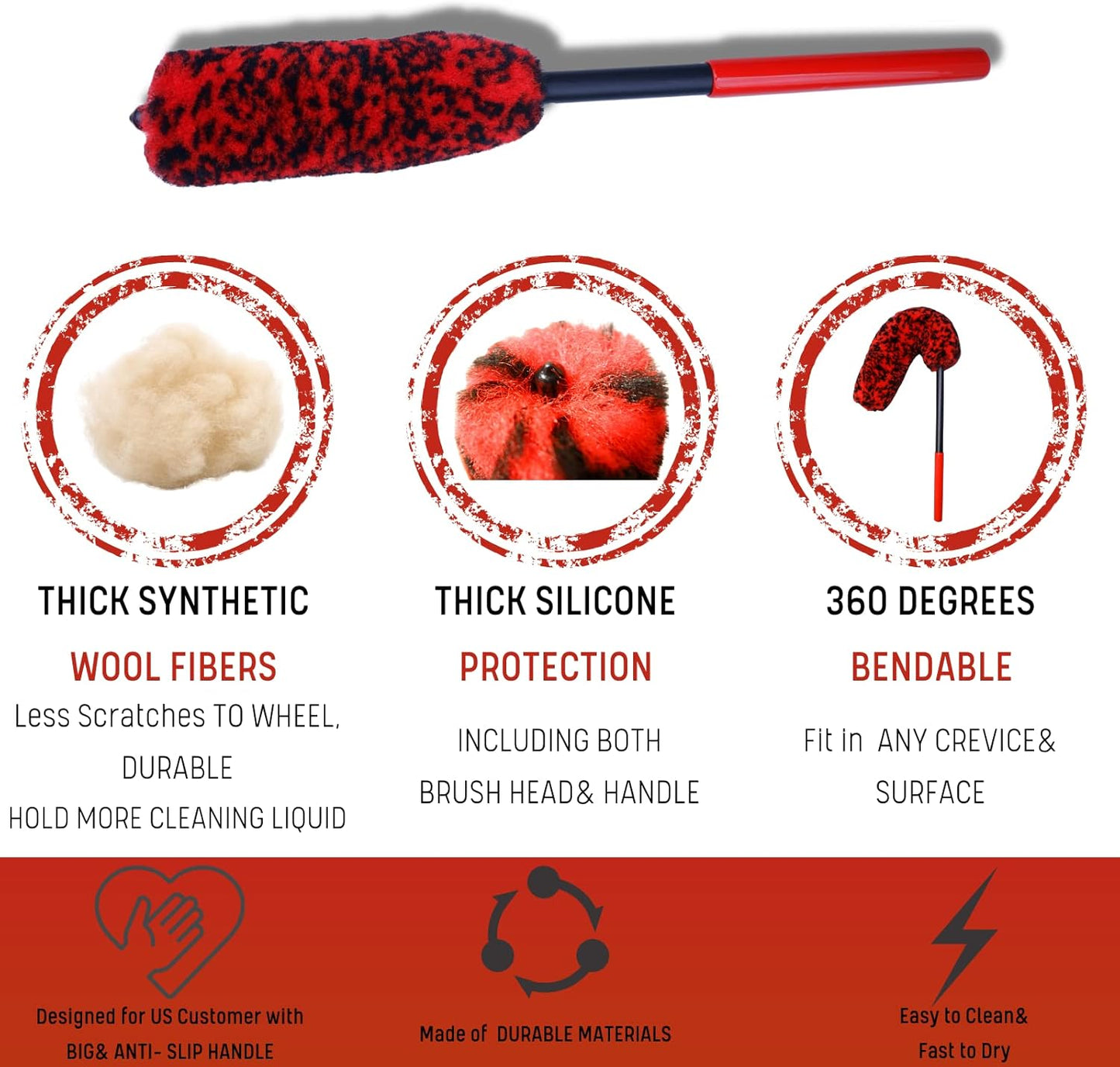 Professional 4 Pack Long Handle Wheel Brush Kit for Cleaning Wheel and Tire- 2X Soft Wheel Cleaning Brush, Detailing Brush and Stiff Tire Brush, Bendable& Durable Wheel Rim Cleaner Brush Set