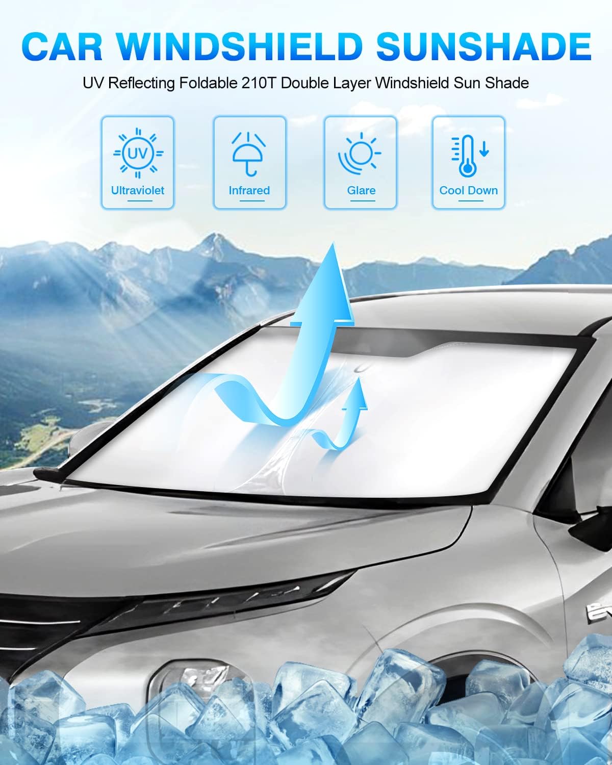 KUST Windshield Sun Shade for Mitsubishi Outlander 2022-2024 2025 2026 Window Shade Sun Visor Cover Foldable Blocks UV Rays Keep Your Car Cooler